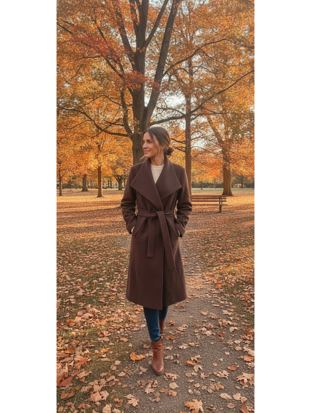 New Day Women's Brown Long Wool Blend Belted Coat XL